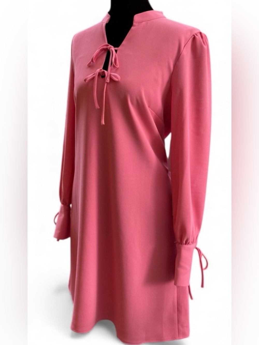 CeCe light Pink Long Sleeve Tie-Neck Shift Dress